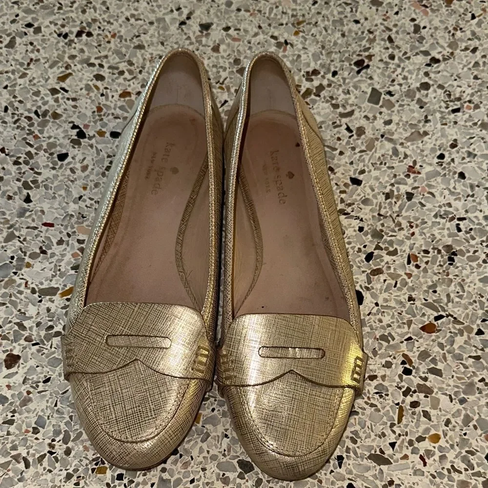 kate spade Gold Metallic Loafer Flats